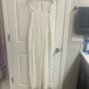 White Button-Detail Jumpsuit